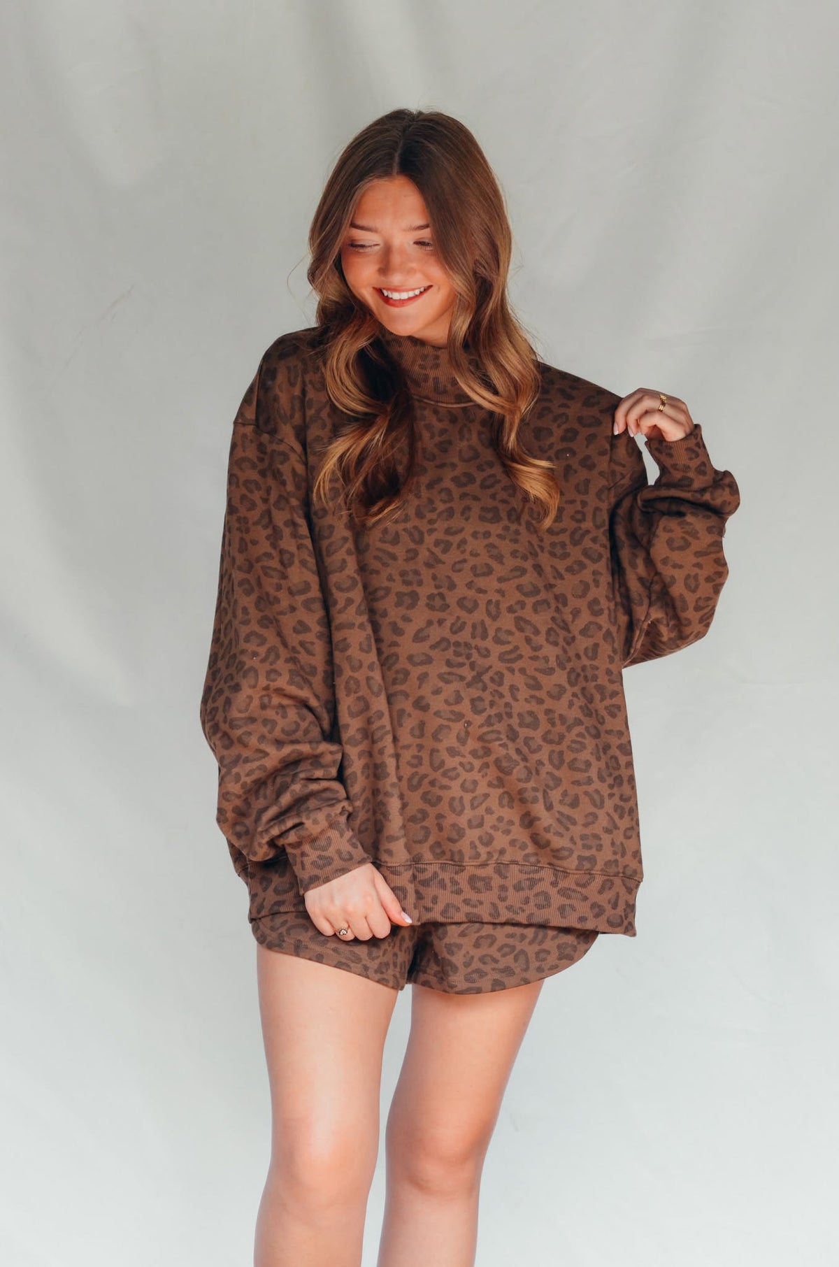 PREORDER ITEM (Estimated ship date 11/10) Brown Leopard Mock Neck Sweatshirt
