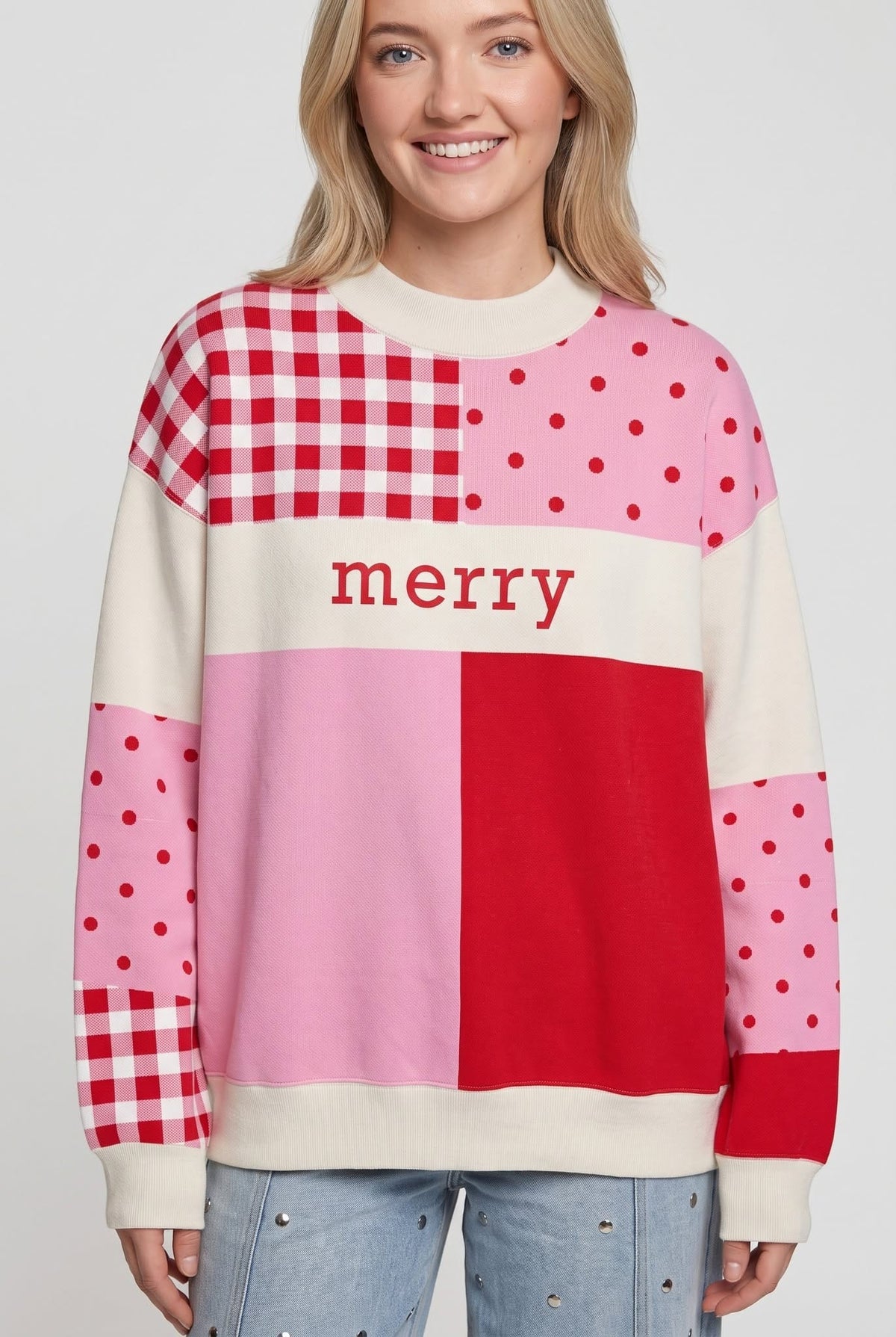 PREORDER ITEM (Estimated ship date 10/30, Christmas Merry Colorblock Mock Neck Sweatshirt