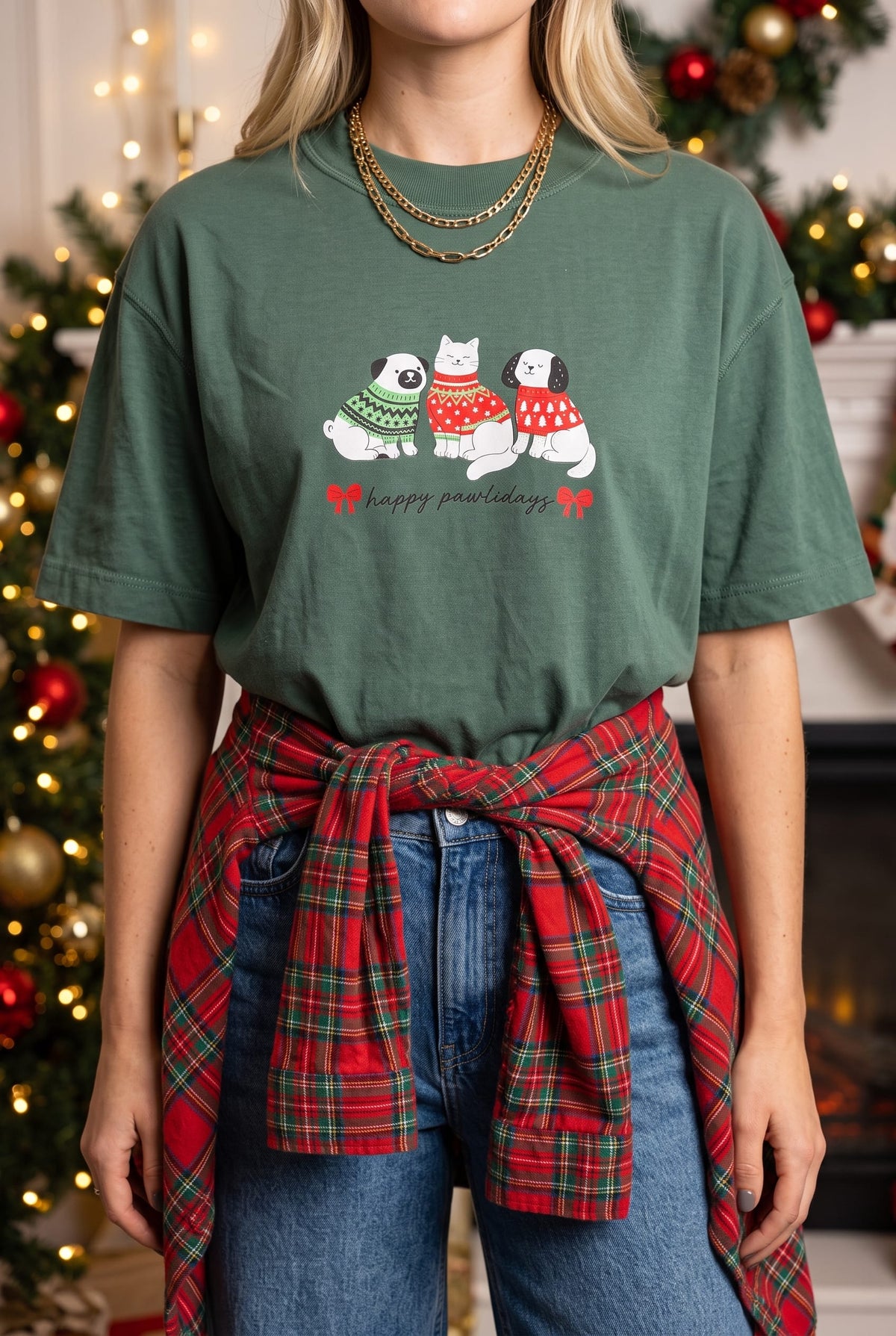 Happy Pawlidays Green Vintage Boxy Tee by Southern Bliss