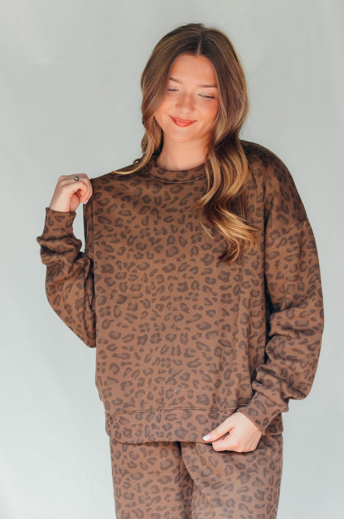 PREORDER ITEM (Estimated ship date 11/10) Brown Leopard Crew Sweatshirt