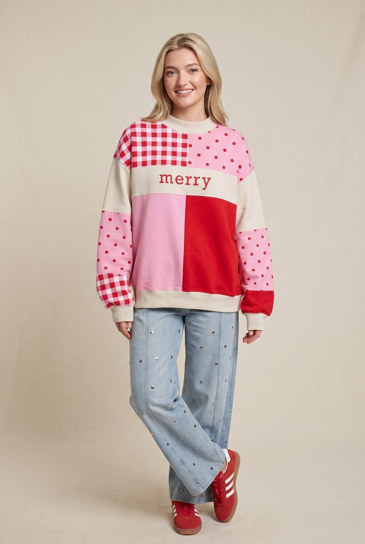 PREORDER ITEM (Estimated ship date 10/30, Christmas Merry Colorblock Mock Neck Sweatshirt