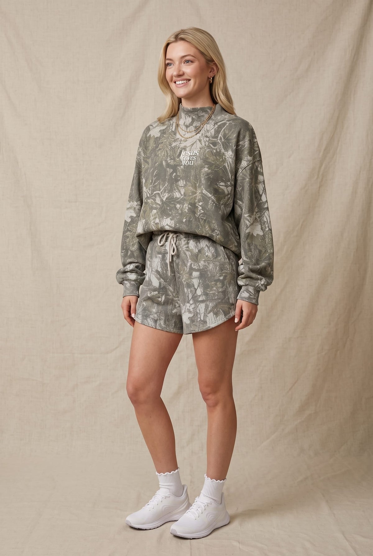 PREORDER ITEM (Estimated ship date 11/10) JESUS LOVES MINI Vintage Camo Mock Neck Sweatshirt