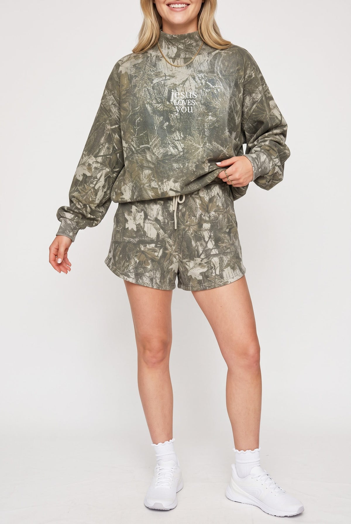 PREORDER ITEM (Estimated ship date 11/10) JESUS LOVES MINI Vintage Camo Mock Neck Sweatshirt