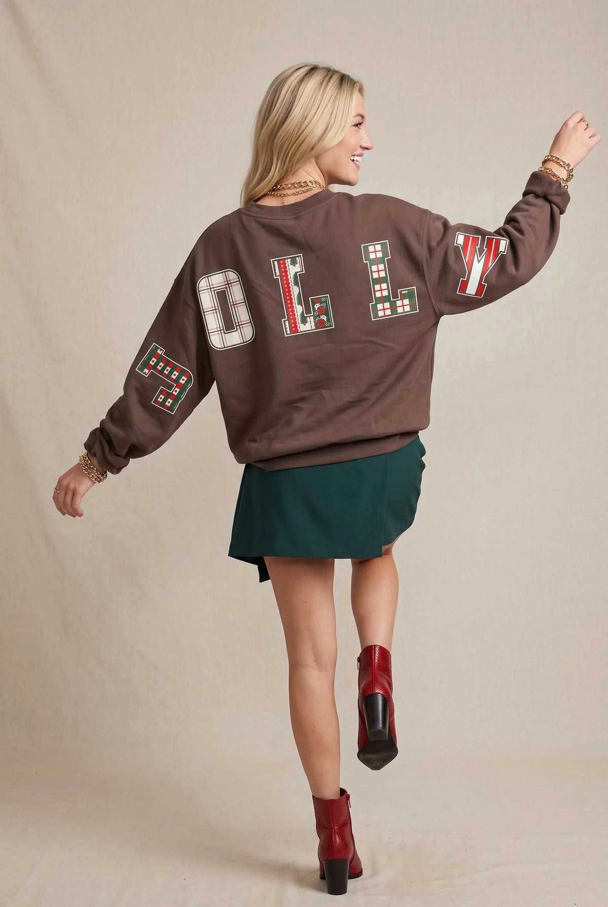 Holly Jolly Patch Mocha Crop Sweatshirt by Southern Bliss